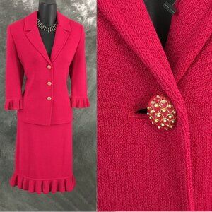 NEW BEAUTIFUL St John collection knit pink jacket skirt suit size 6 8